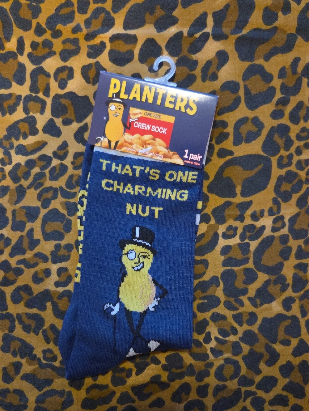 Planters Crew Socks — Blue ‘That’s One Charming Nut’ Design